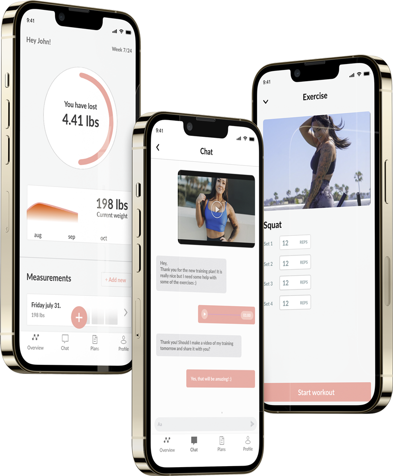 A mockup of the coaching app showcasing the features.